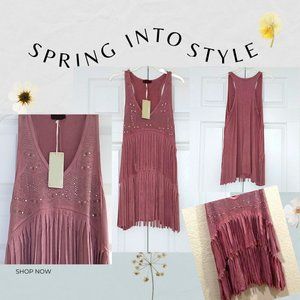 BULLY Designer FRINGE & BLING Dangling TANK TOP Embellished T-SHIRT Priced CHEAP